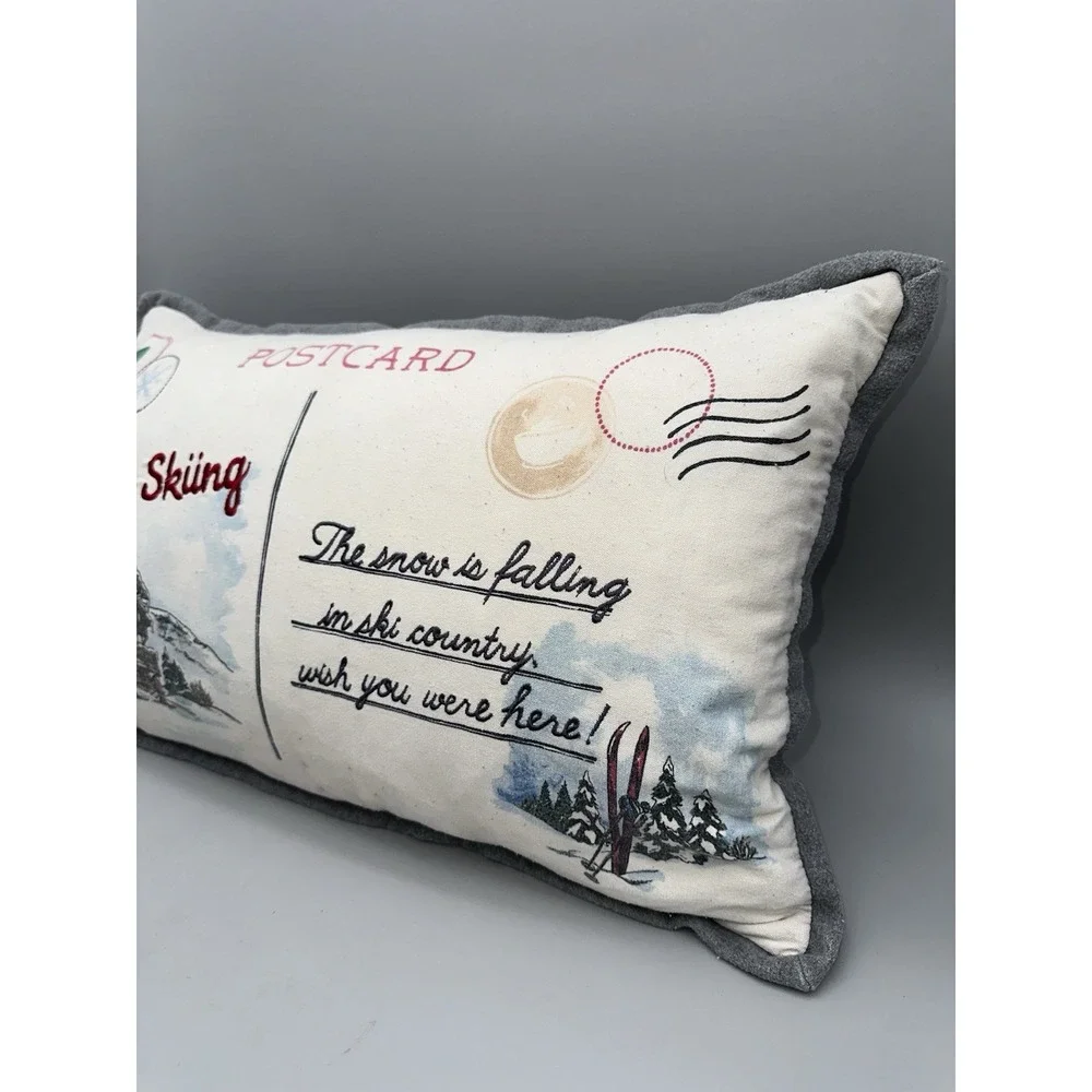 Aspen & Pine Ski Postcard Lumbar Pillow Cabin Lodge Winter Decor